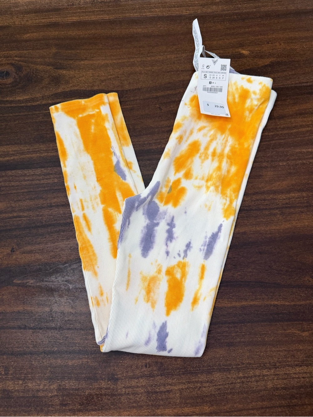 Zara Tie-Dye Ribbed Leggings - Orange, Purple & White